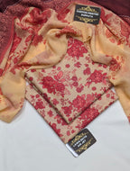 Floral Pink Unstitched Air Jet Lawn Printed 3 Piece Suit with Bamber Chiffon Dupatta