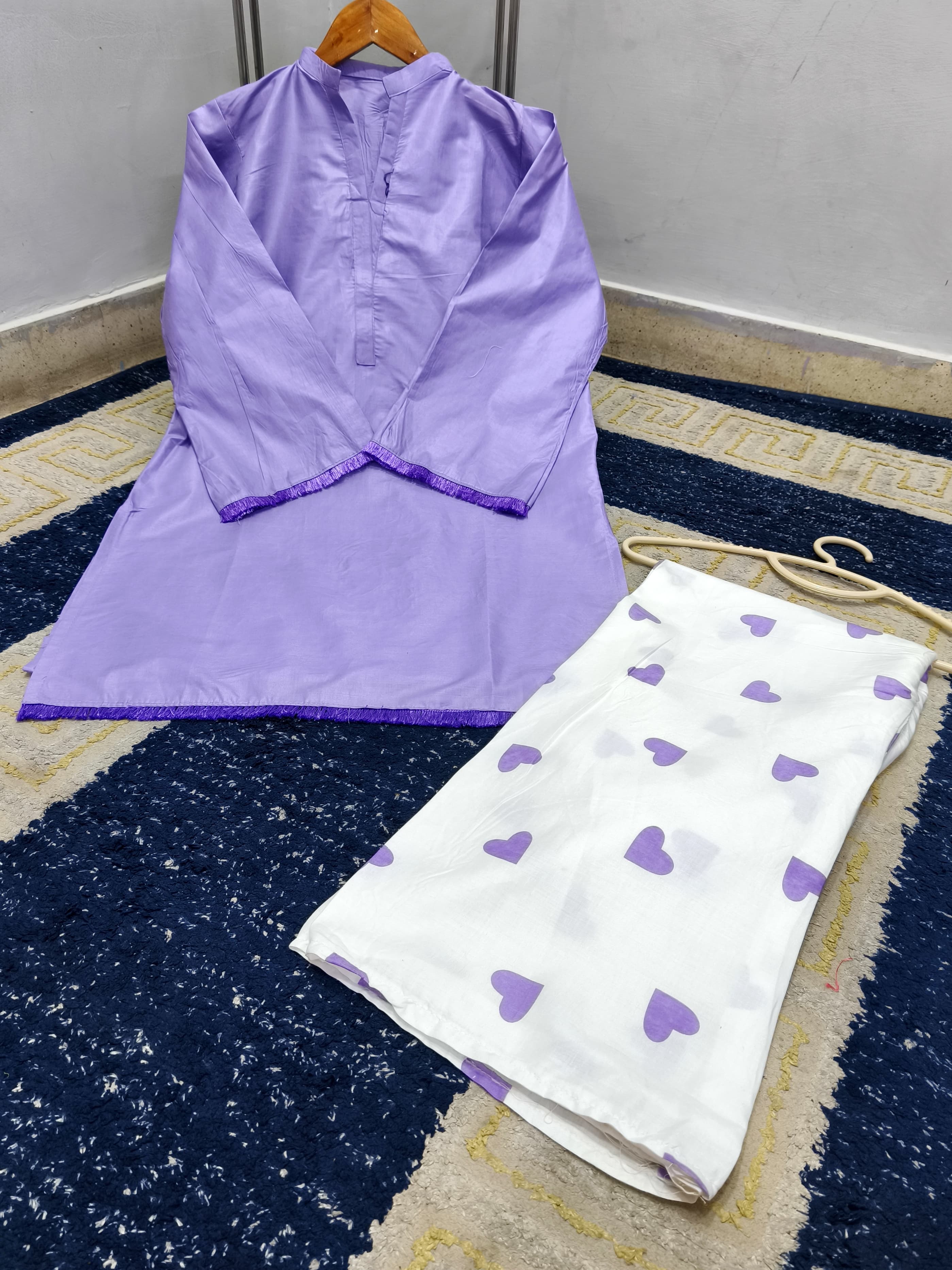 Readymade Romantic Heart Printed 2-Piece Cotton Co-Ord Set – Solid Tunic & Flapper Pants
