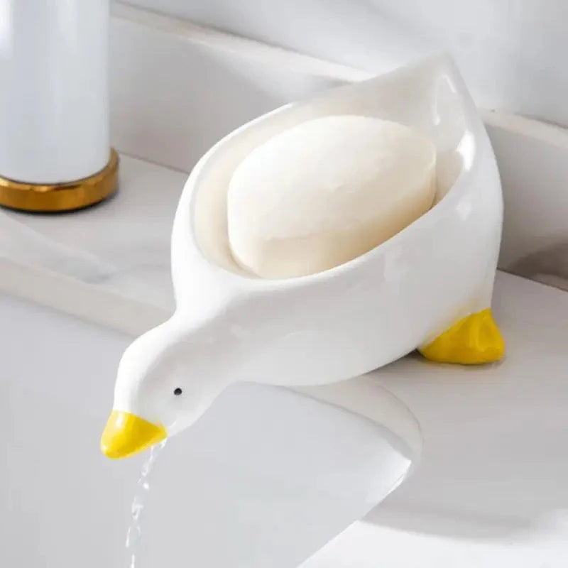 Cute Duck Soap Holder with Self-Draining Design for Bathroom & Kitchen