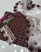 Elegant Polka Dot Cotton Lawn 3pc Suit with Cut-Work Embroidered Chiffon Dupatta