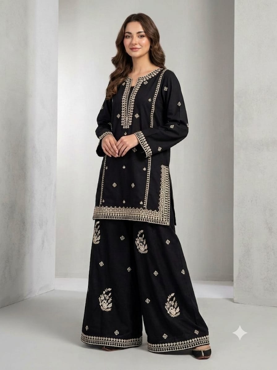 Readymade Heavy Embroidered Cotton Shirt with Farshi Shalwar | 2-Piece Luxury Suit