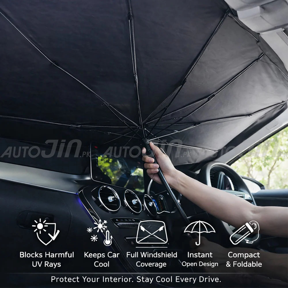 Premium Car Front Windshield Sunshade Umbrella (142x75cm) – Foldable UV & Heat Reflector