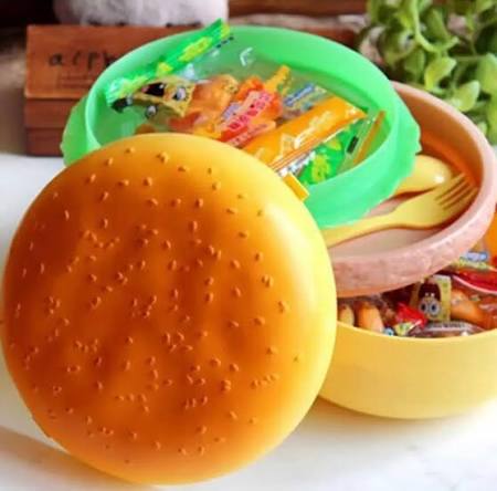 Cute 3-Layer Hamburger Shape Kids Lunch Box with Spoon & Fork – Multi-Tier Portable Bento Box
