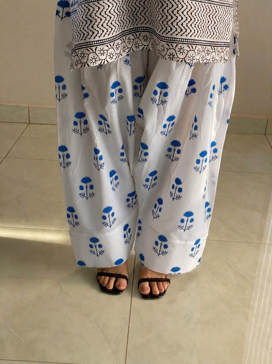 Front and Back Blueberry Printed Shirt with Farshi Shalwar 2-Piece Summer Cotton Suit