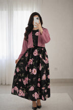 Elegant 2-Piece Floral Print Maxi Dress with Matching Cropped Jacket Set