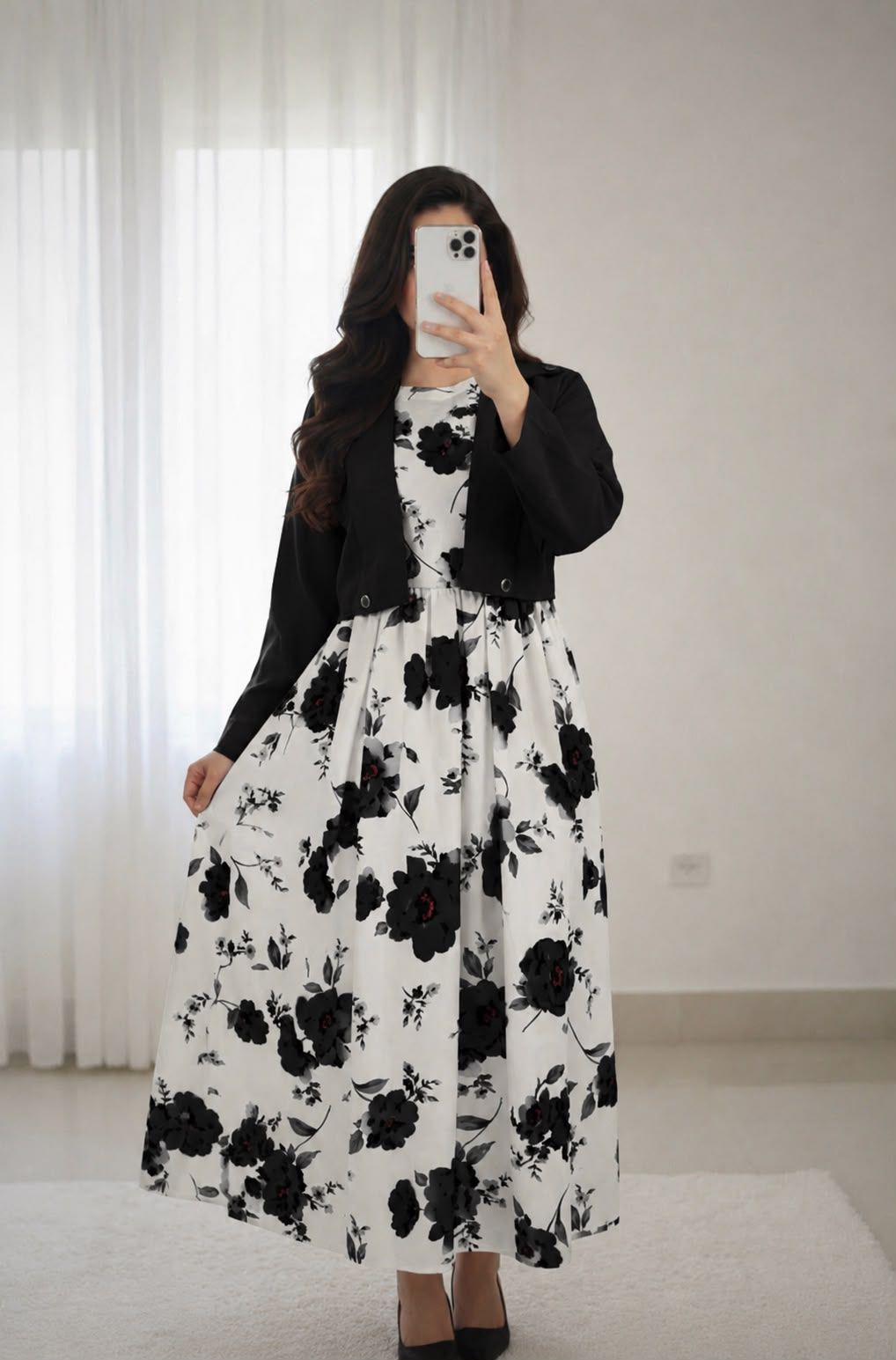 Elegant 2-Piece Floral Print Maxi Dress with Matching Cropped Jacket Set