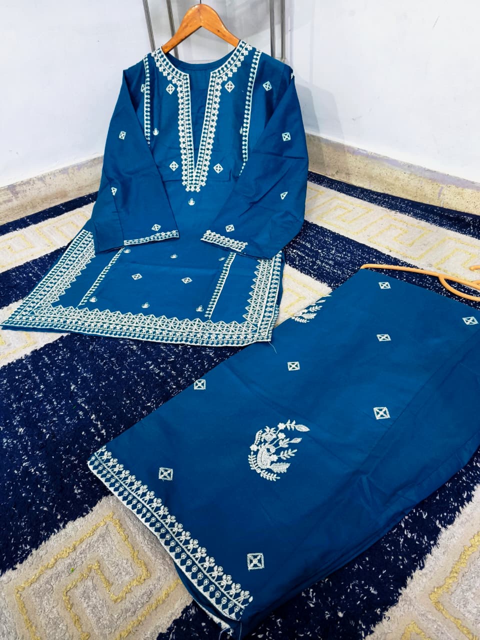 Readymade Heavy Embroidered Cotton Shirt with Farshi Shalwar | 2-Piece Luxury Suit