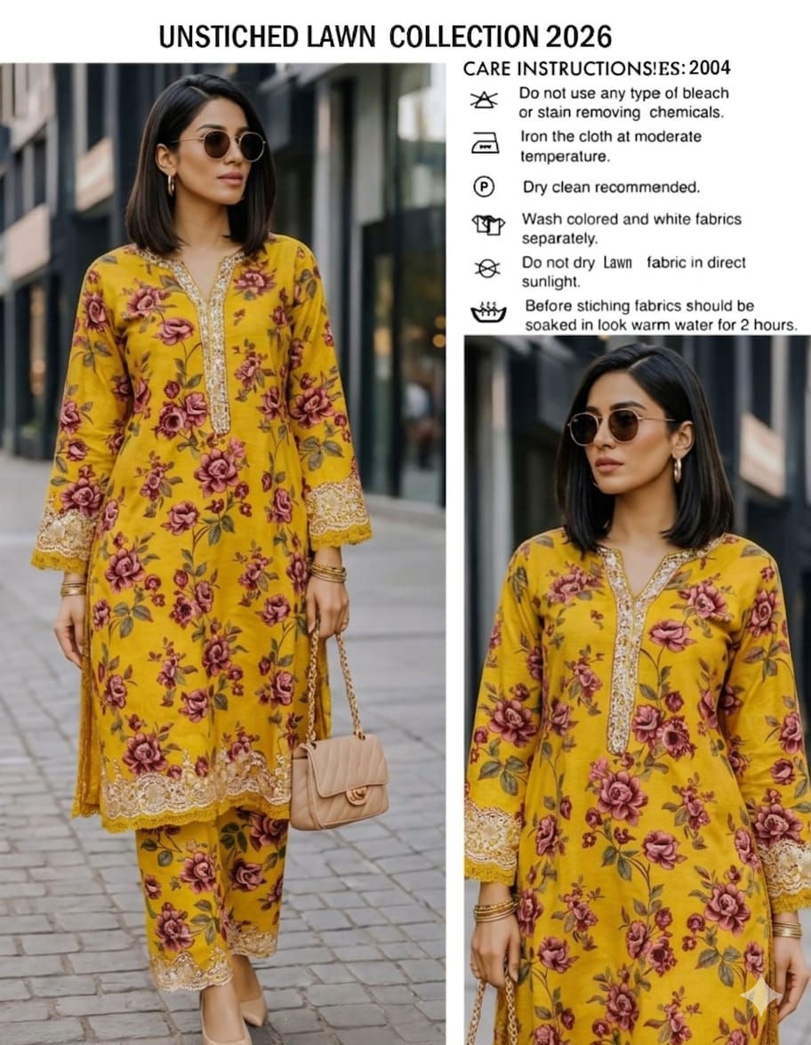 Unstitched Embroidered Mustard Floral Lawn 3 Piece Suit - Lawn Collection 2026