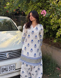 Front and Back Blueberry Printed Shirt with Farshi Shalwar 2-Piece Summer Cotton Suit