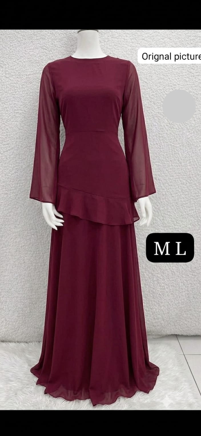 Royal Sapphire 2-Piece Korean Chiffon Ruffle Maxi Dress & Skirt Set