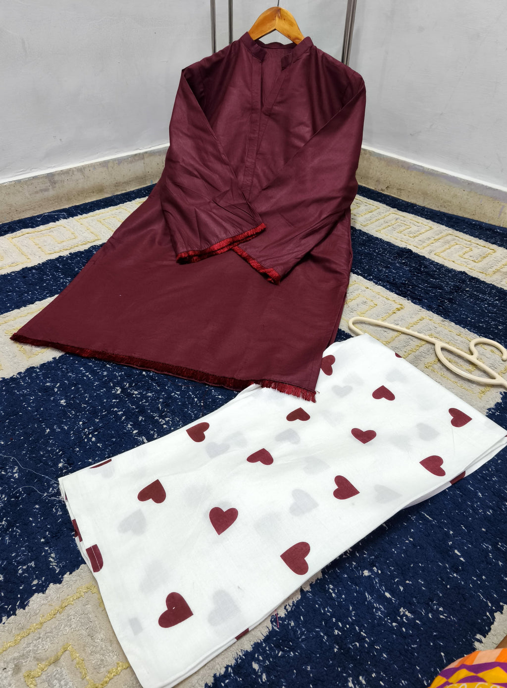 Readymade Romantic Heart Printed 2-Piece Cotton Co-Ord Set – Solid Tunic & Flapper Pants