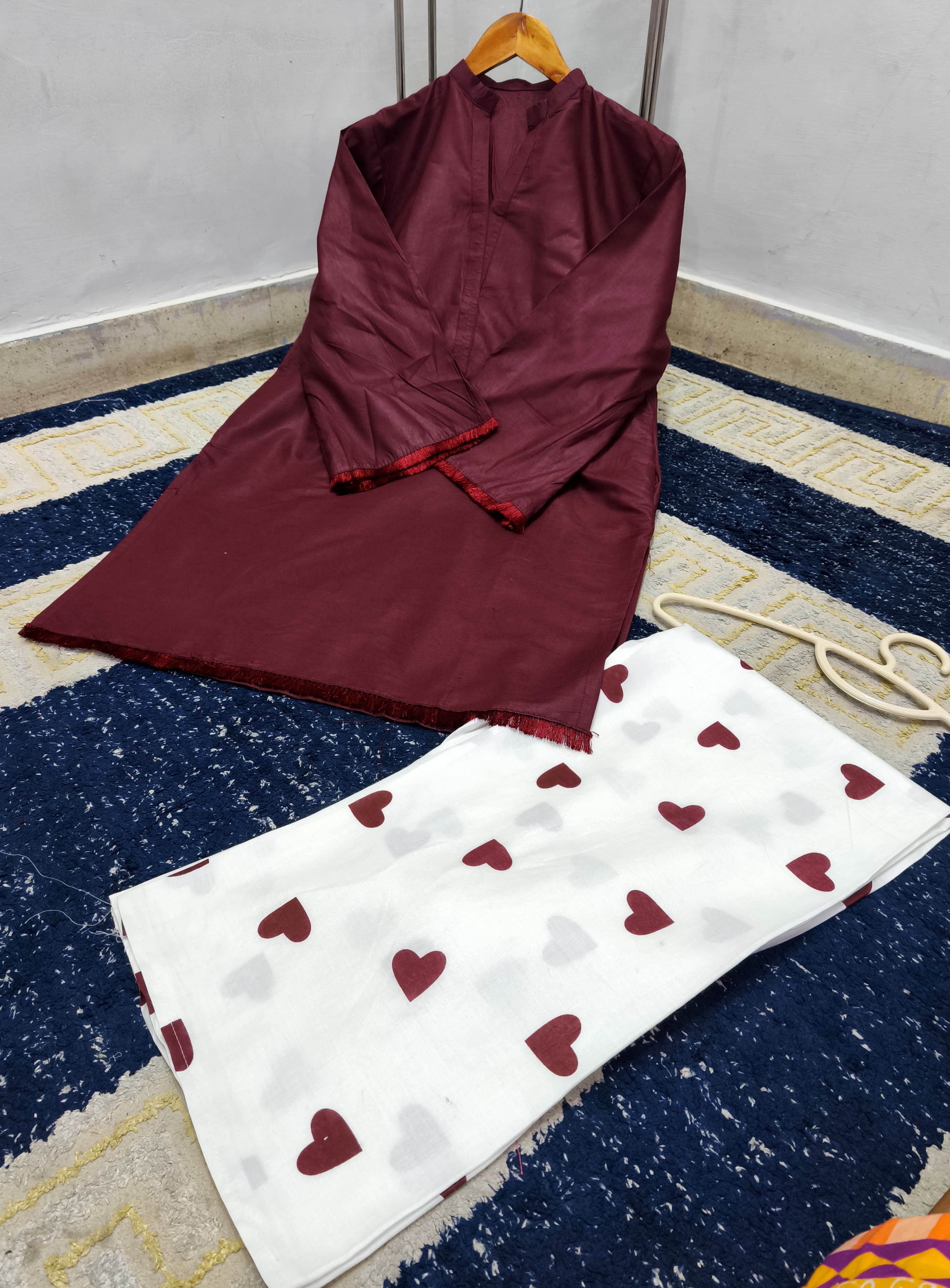 Readymade Romantic Heart Printed 2-Piece Cotton Co-Ord Set – Solid Tunic & Flapper Pants