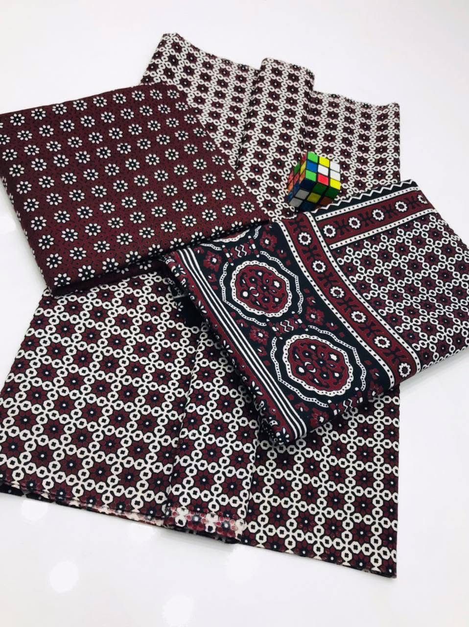 Traditional Allover Print Ajrak Cotton 3-Piece Unstitched Suit | Cultural Sindhi Print Dress