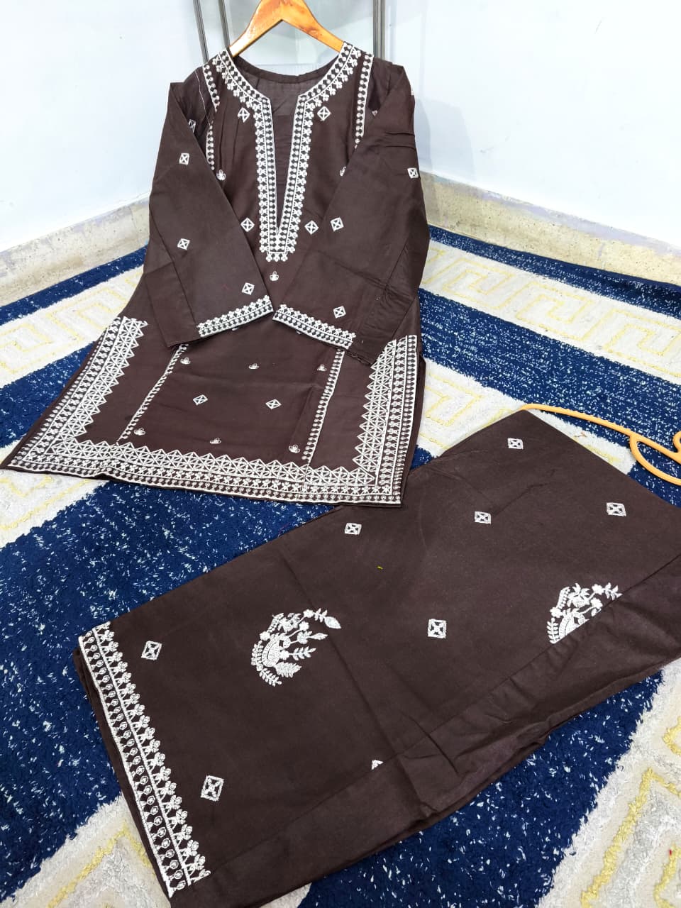 Readymade Heavy Embroidered Cotton Shirt with Farshi Shalwar | 2-Piece Luxury Suit