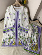 Premium Readymade Digital Printed Doria Lawn 2-Piece Co-Ord Set – Lavender Bloom Ivory