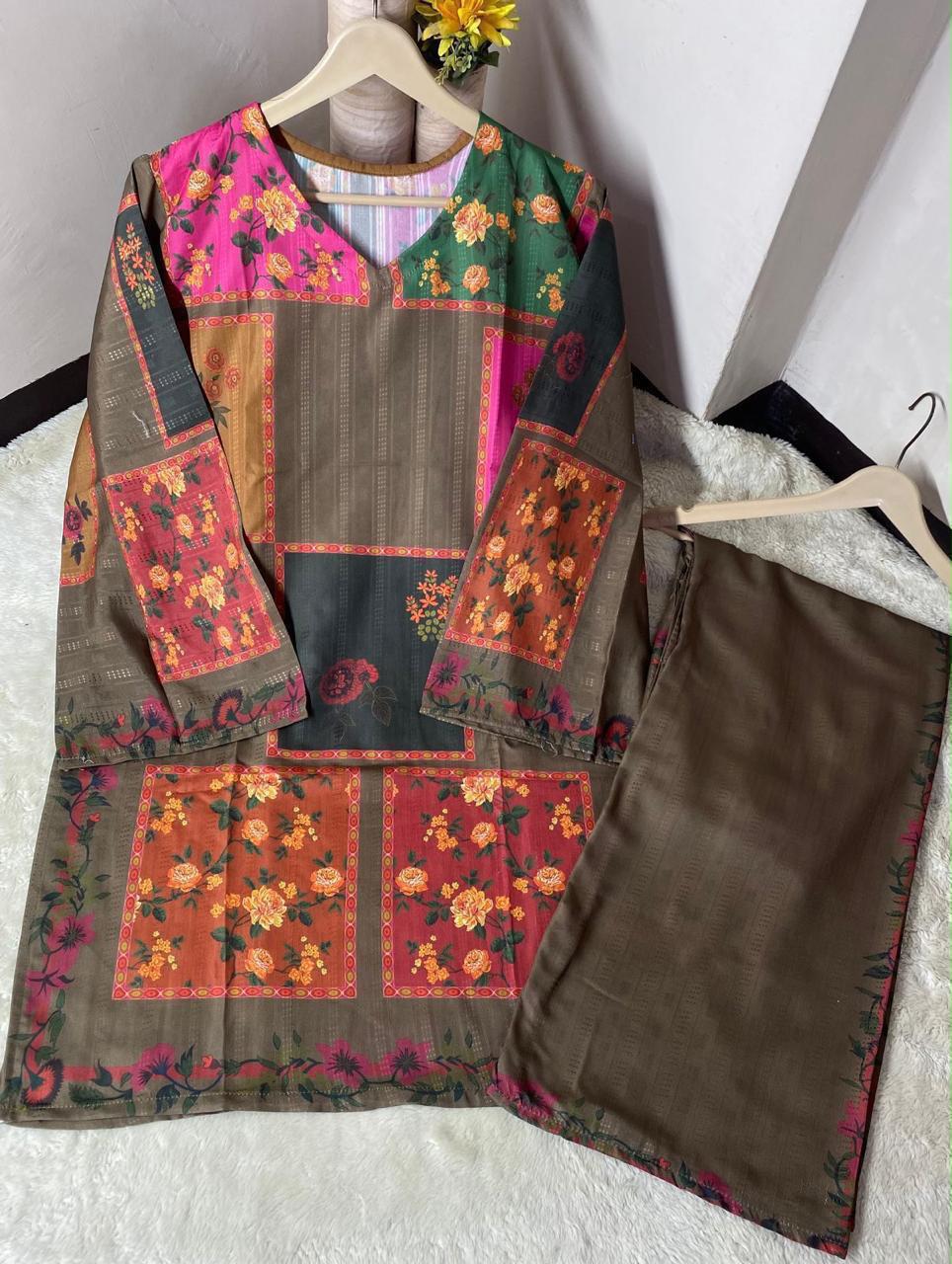 Premium Readymade Digital Printed Doria Lawn 2-Piece Co-Ord Set – Patchwork Floral Fusion