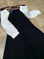 Pleated Maxi Dress with Contrast White Sleeves | Plain Georgette Long Dress