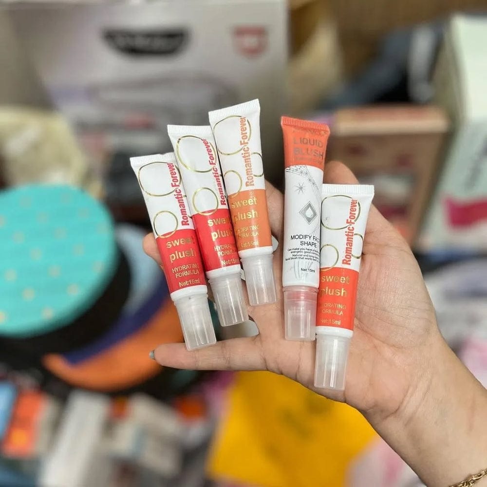 Romantic Forever Sweet Plush Liquid Blush Set (6 Pcs) – Hydrating Liquid-to-Powder Cheek Tint