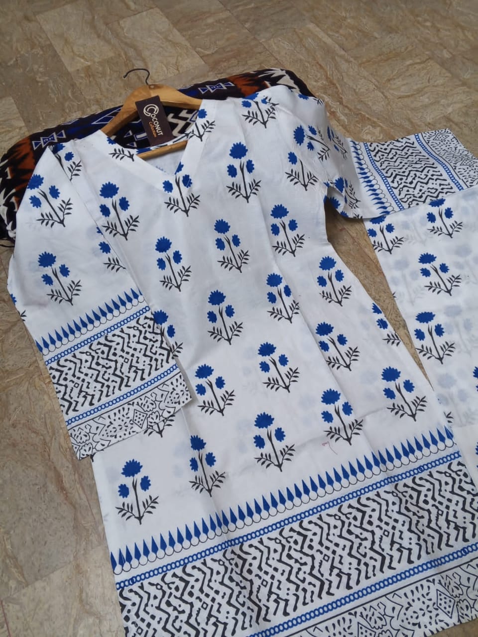 Front and Back Blueberry Printed Shirt with Farshi Shalwar 2-Piece Summer Cotton Suit