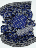 Traditional Allover Print Blue Ajrak Cotton 3-Piece Unstitched Suit | Cultural Sindhi Print Dress