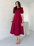 Premium Georgette Balloon Sleeve Maxi Dress - Elegant Flare Frock