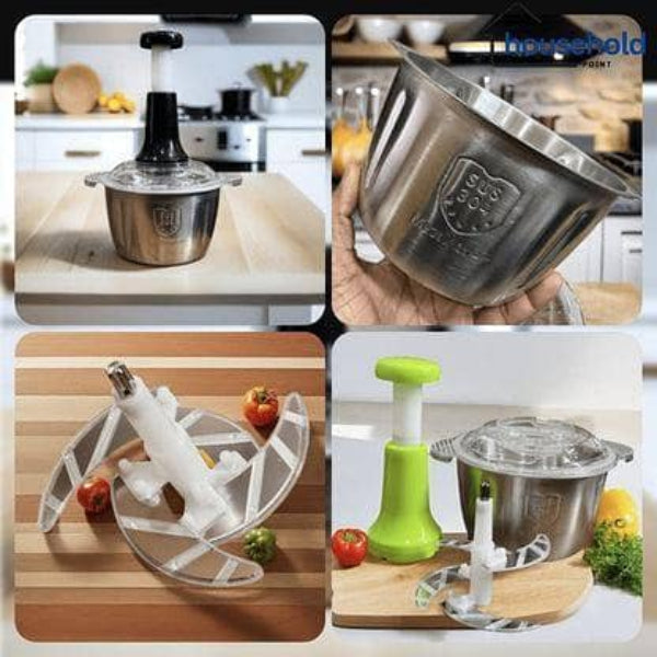Premium 2.0L Meat and Vegetable Push Chopper with Stainless Steel Bowl - 4 Sharp Blades