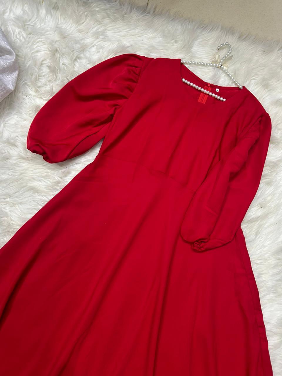 Premium Georgette Balloon Sleeve Maxi Dress - Elegant Flare Frock
