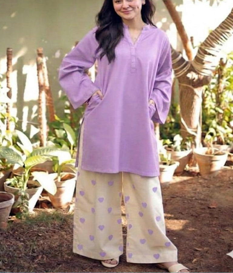 Readymade Romantic Heart Printed 2-Piece Cotton Co-Ord Set – Solid Tunic & Flapper Pants