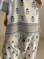 Front and Back Blueberry Printed Shirt with Farshi Shalwar 2-Piece Summer Cotton Suit