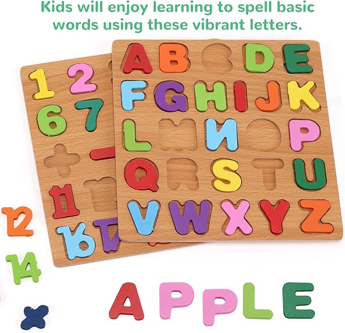 Pack of 3 - Kids Educational Wooden Puzzle Toy - Alphabet, Numbers & Shapes (1-5 Years)