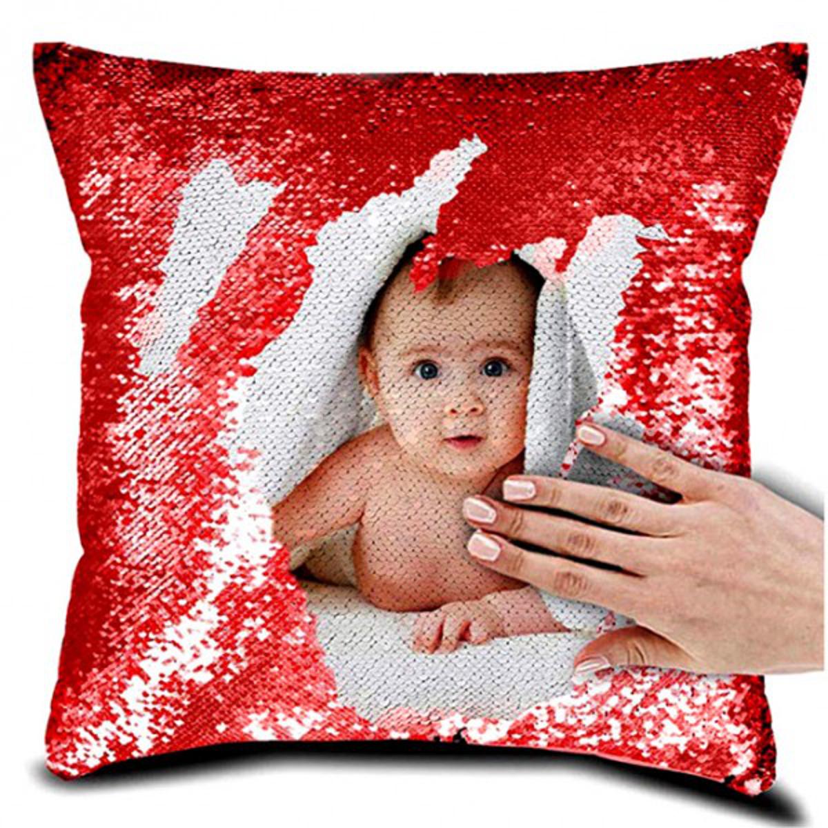 Customized Magic Sequin Pillow Cover (Red & Golden | Single & Double Sided)
