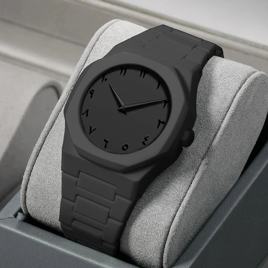 Premium Matte Black Arabic Dial Watch – Minimalist Aesthetic Quartz Wristwatch