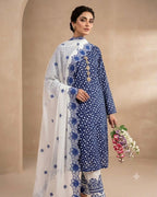 Elegant Polka Dot Cotton Lawn 3pc Suit with Cut-Work Embroidered Chiffon Dupatta
