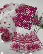 Elegant Polka Dot Cotton Lawn 3pc Suit with Cut-Work Embroidered Chiffon Dupatta
