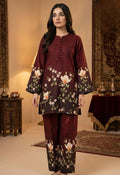 Readymade Digital Printed Doria Lawn 2-Piece Co-Ord Set – Crimson & Charcoal Gradient