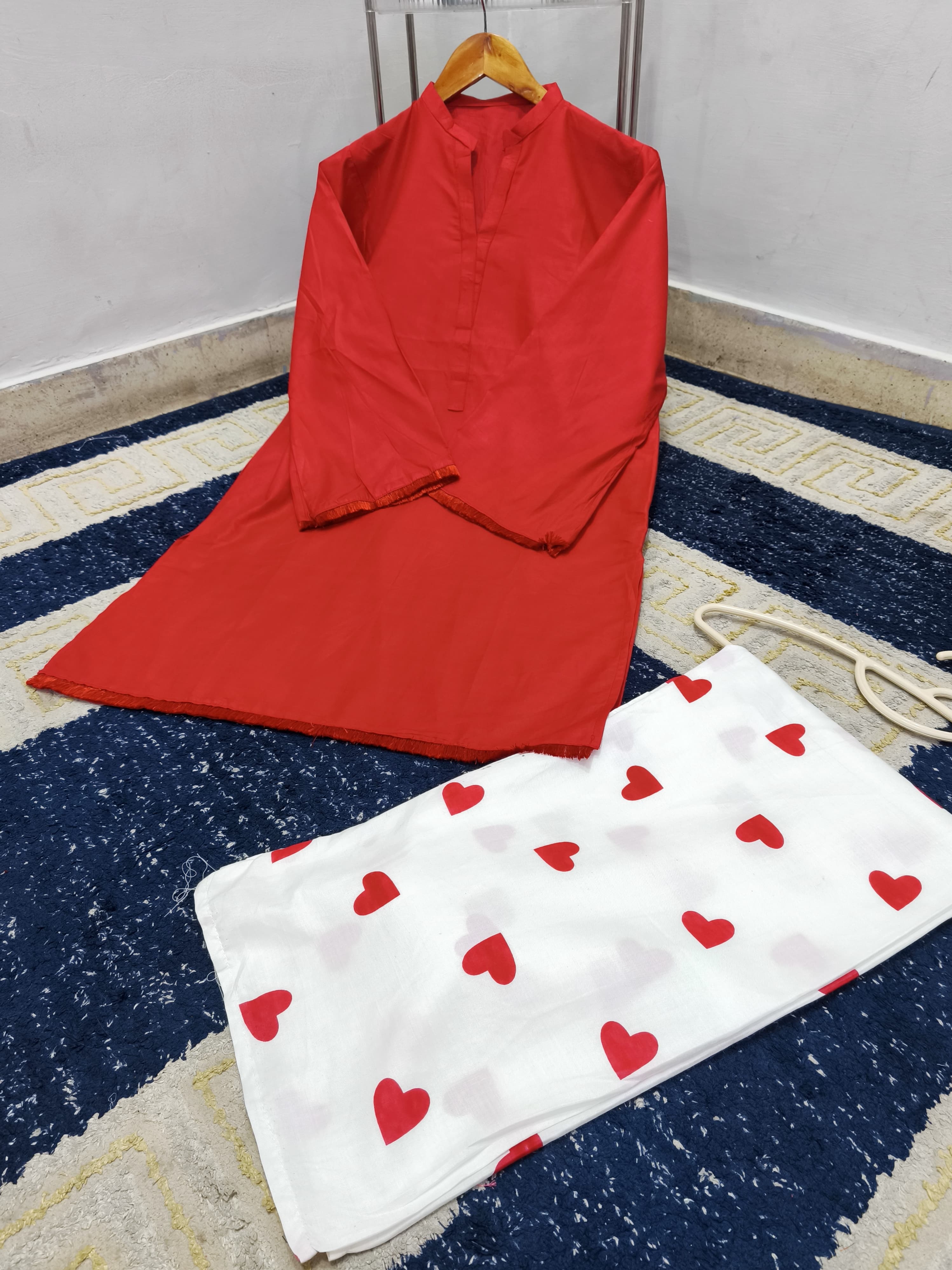 Readymade Romantic Heart Printed 2-Piece Cotton Co-Ord Set – Solid Tunic & Flapper Pants