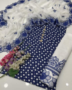 Elegant Polka Dot Cotton Lawn 3pc Suit with Cut-Work Embroidered Chiffon Dupatta