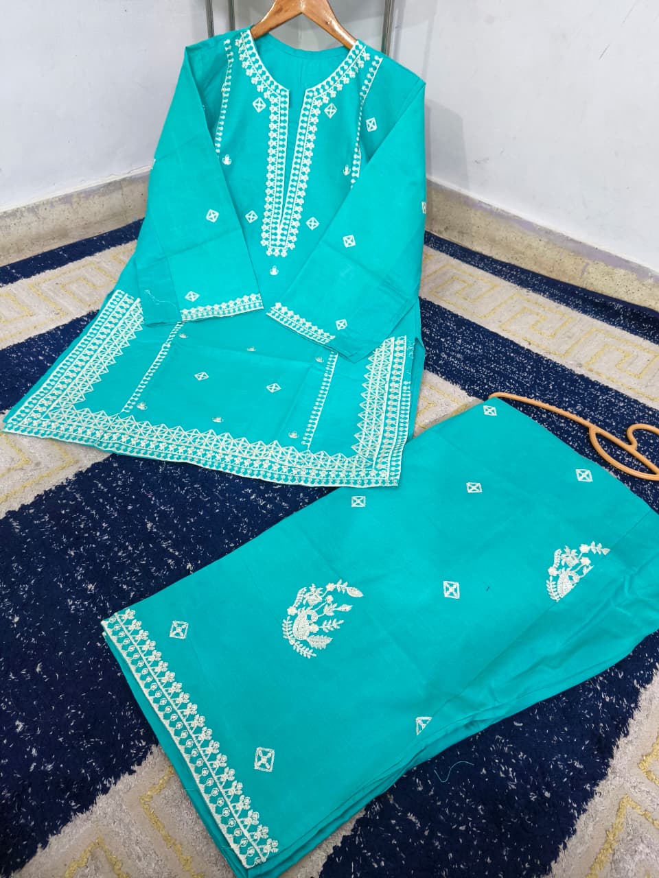 Readymade Heavy Embroidered Cotton Shirt with Farshi Shalwar | 2-Piece Luxury Suit
