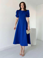 Premium Georgette Balloon Sleeve Maxi Dress - Elegant Flare Frock