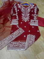 Ready to Wear 3-Piece Embroidered Organza Suit with Crepe Inner & Dupatta