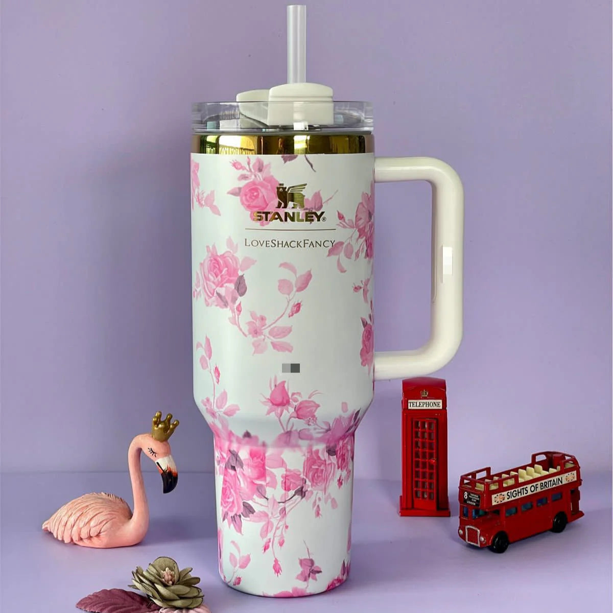 Stanley Floral Tumbler 40 oz - Stainless Steel Vacuum Insulated Travel Mug with Handle & Straw