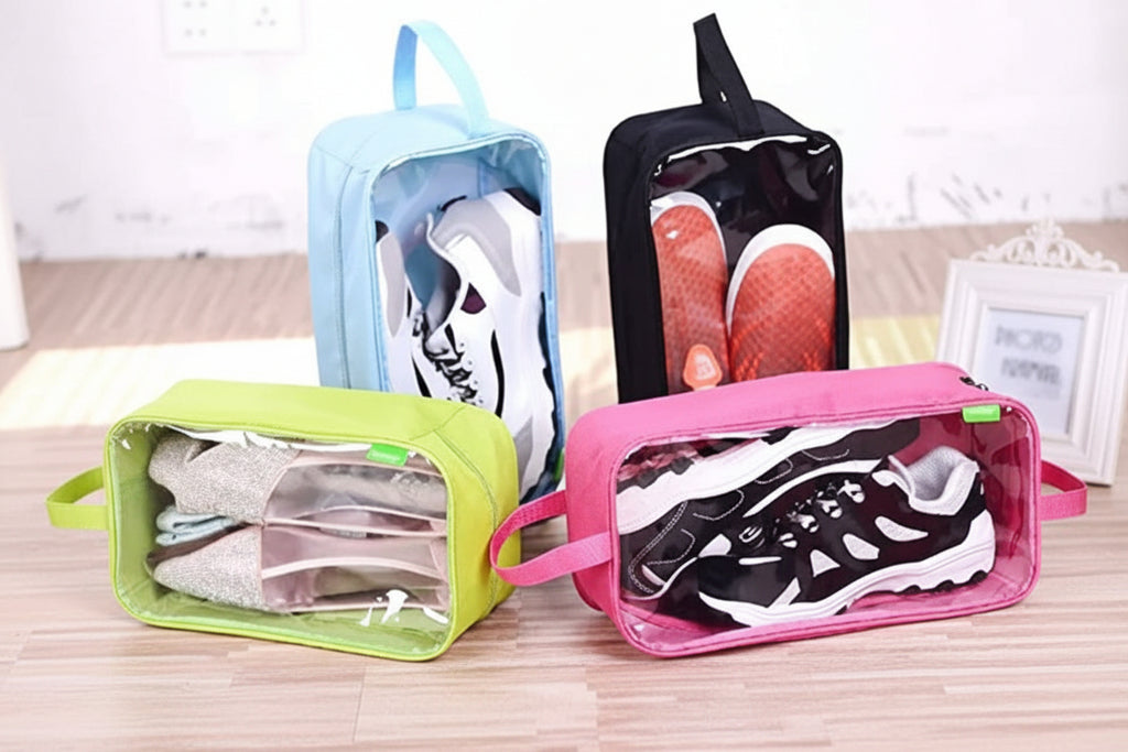 Pack Of 4 Portable Travel Shoe Organizer Bags – Waterproof Storage Pouches with Clear Window & Handle