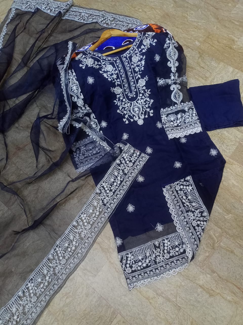 Ready to Wear 3-Piece Embroidered Organza Suit with Crepe Inner & Dupatta