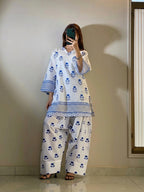 Front and Back Blueberry Printed Shirt with Farshi Shalwar 2-Piece Summer Cotton Suit