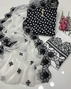 Elegant Polka Dot Cotton Lawn 3pc Suit with Cut-Work Embroidered Chiffon Dupatta