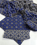 Traditional Allover Print Blue Ajrak Cotton 3-Piece Unstitched Suit | Cultural Sindhi Print Dress