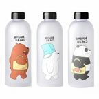 Three water bottles with cartoon bear designs and 'We Babe Bears' text on a white background.
