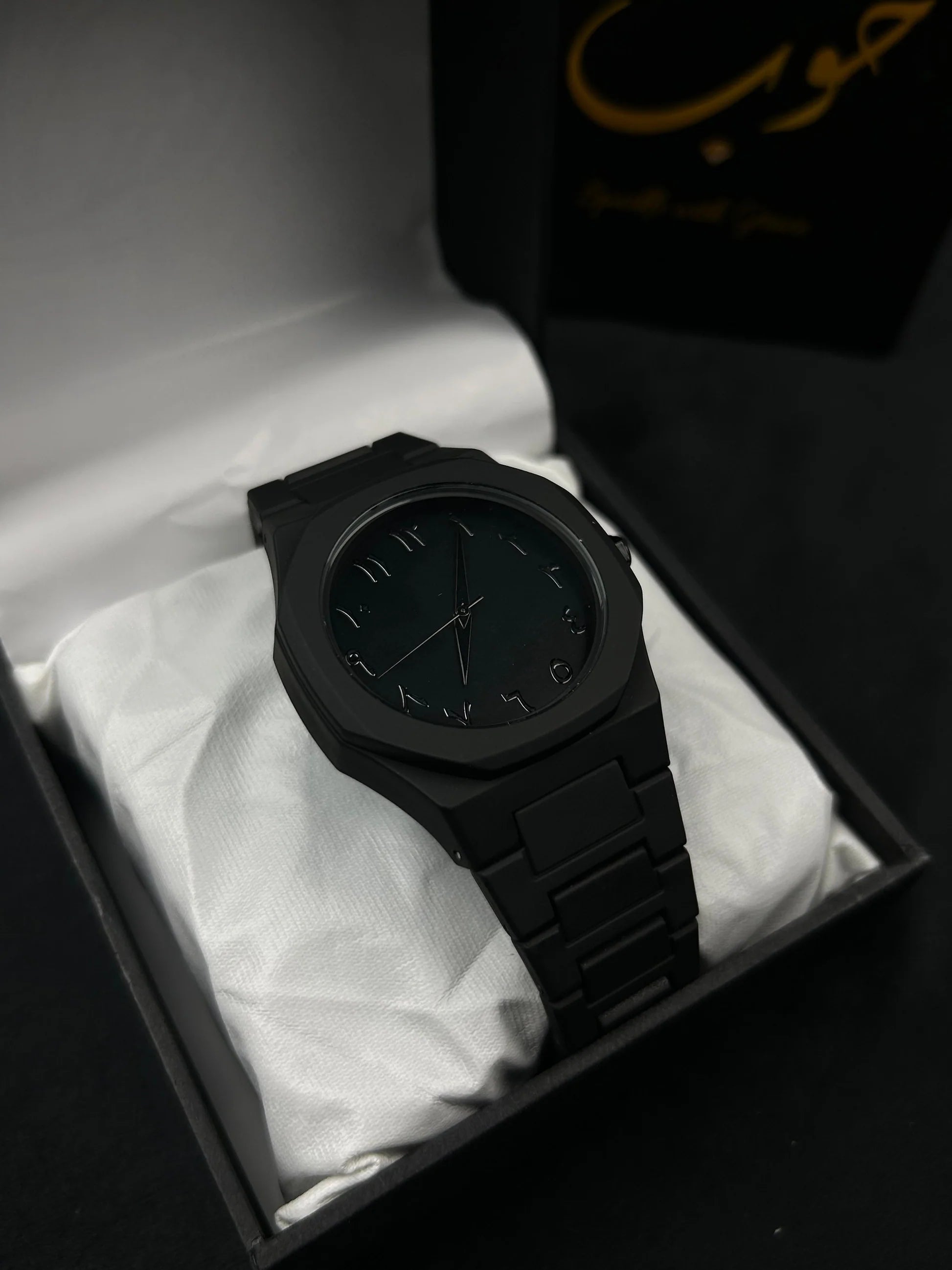 Premium Matte Black Arabic Dial Watch – Minimalist Aesthetic Quartz Wristwatch