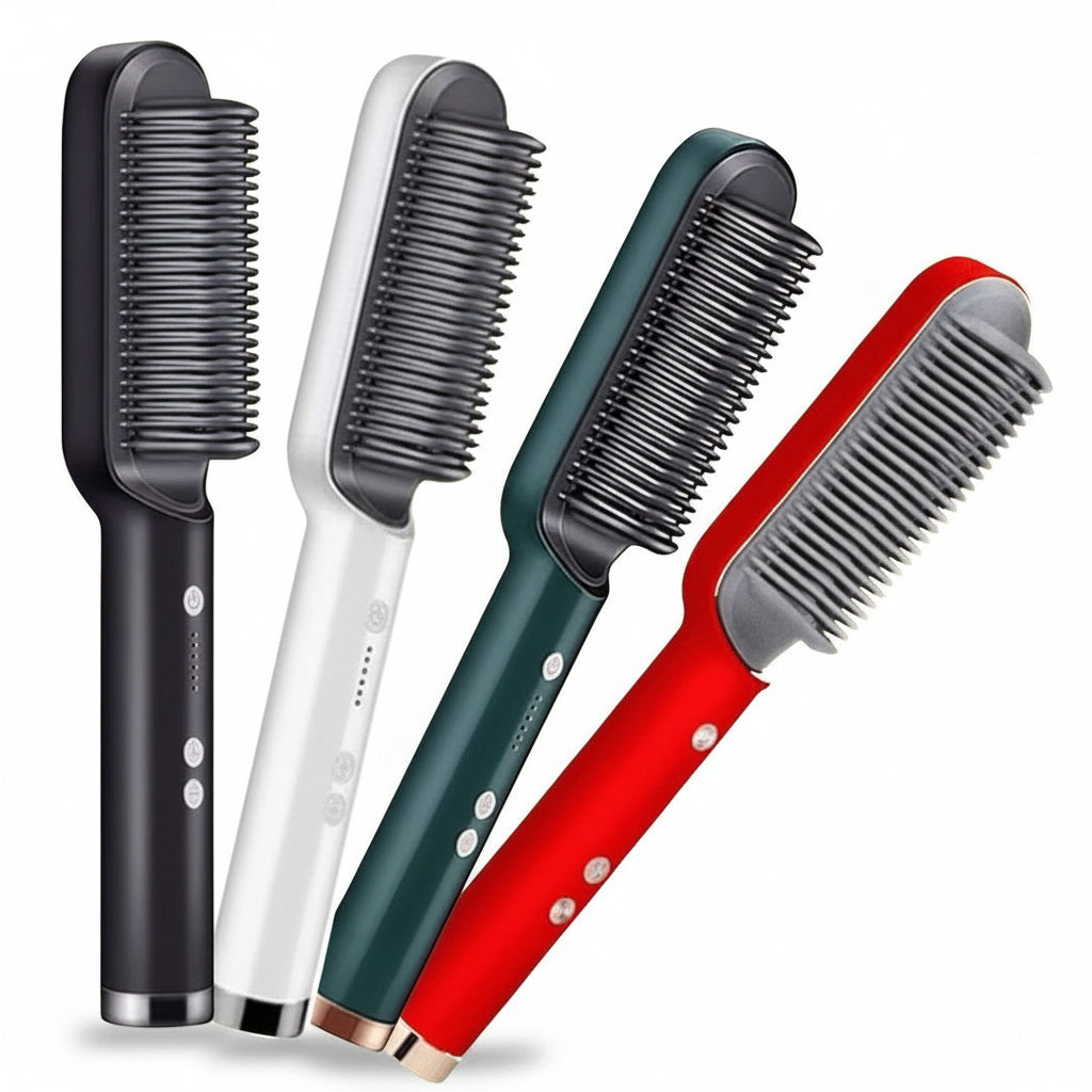 Four hairbrushes in black, white, green, and red with 'Jbi' branding on a white background.