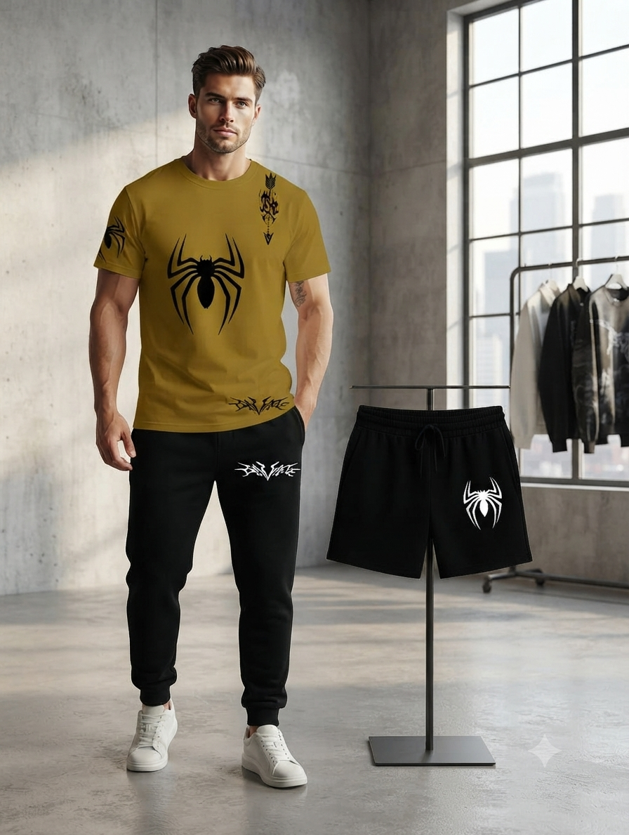 POWER Printed Pack of 3 Summer Track Suits (T-Shirt, Trouser & Short)